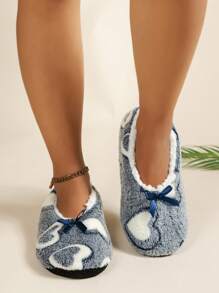 Heart Pattern Bow Decor Fuzzy Bedroom Slippers - Multicolor - View 6