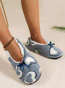 Heart Pattern Bow Decor Fuzzy Bedroom Slippers - Multicolor - View 5
