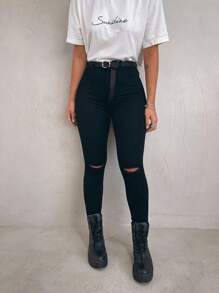 Women Jeans - 黑色 - 查看 1