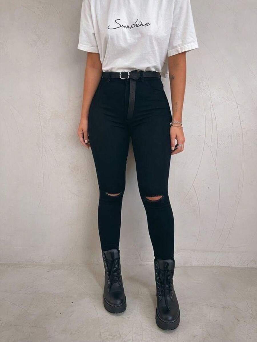 Women Jeans - 黑色 - 查看 1