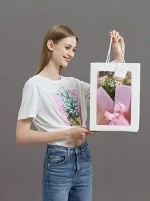 3Pcs Clear Gift Bag With Window,Transparent Bouquet Gift Bags,Gift Bags For Girlfriend Mom,Gift Bags With Handles Suitable For Valentine's Day And Mother's Day, Small Transparent Gift Wrap Bags, Clear Tote Bag, Reusable Shopping Bags With Handle For Merchandise, Retail, Small Business,