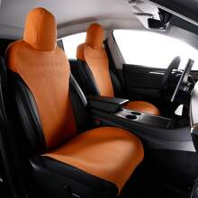 1Set Car Seat Covers Cushions Fit For 2017-2023 Tesla 3  V2 Style Front + Second Row Breathable Easy Clean Suede Leather Driver Seat Cushion Protector Cover Car Interior Accessories For Women Men - 橘色 - 查看 2