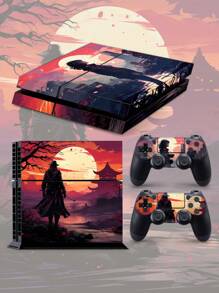 1set Self-Adhesive Sticker For Game Console With Silhouette Of A Man And A Girl Under Sunset, Can Be Used For Scratch Protection And Decoration - Multicolor - View 1