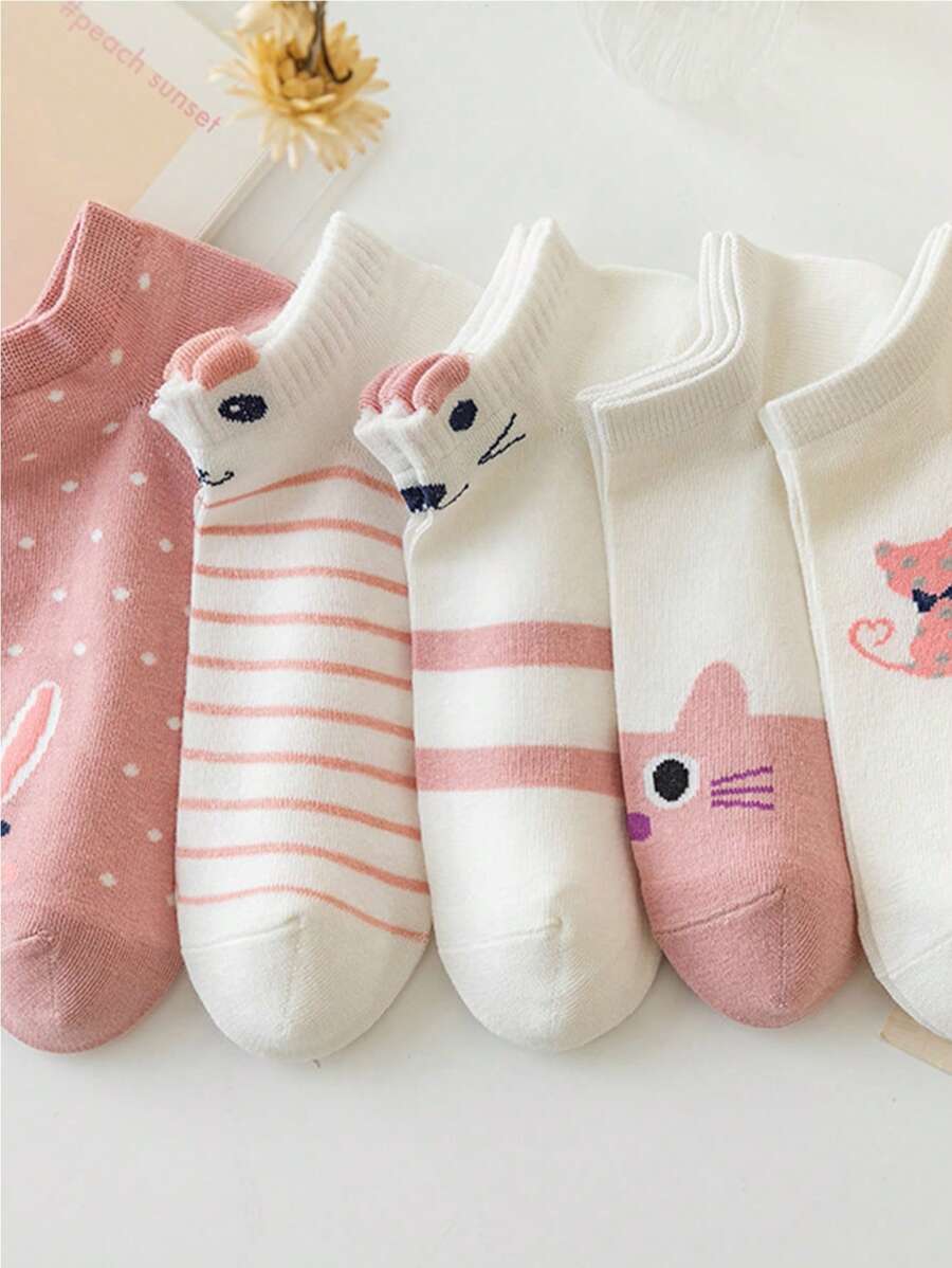 5雙可愛卡通有圖案及膝保暖襪子適合女士,秋冬