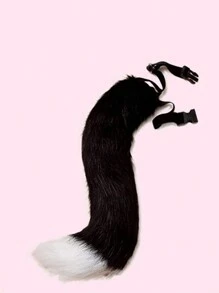 3 Pieces Carnival Handmade Simulation Fox Plush Tail Animal Tail + Bow Animal Ears Headband Cat Headdress + Bell Necklace Anime Cosplay Party Props - Black - View 5