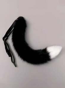 3 Pieces Carnival Handmade Simulation Fox Plush Tail Animal Tail + Bow Animal Ears Headband Cat Headdress + Bell Necklace Anime Cosplay Party Props - Black - View 6