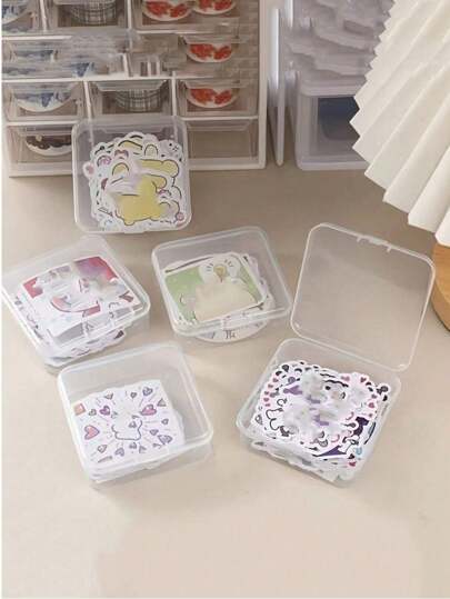 6pcs Clear Square Storage Box, Portable Pocket-Size Container For Storing Earrings, Jewelry, Earplugs, Beads, Nail Art, Stickers, Pins And Other Small Items, Gift For Valentine's Day Back To School