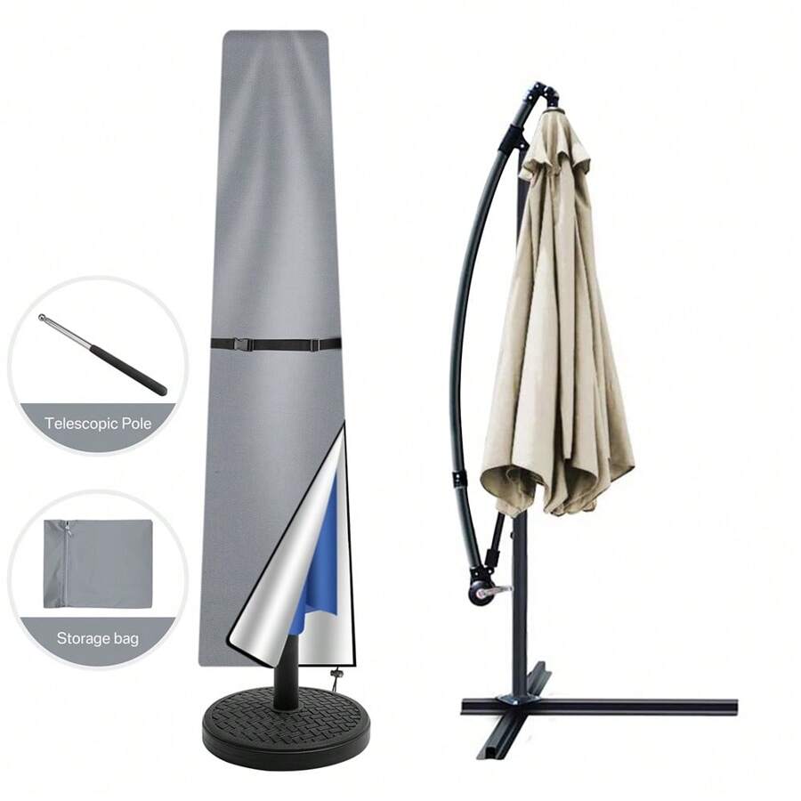 1PC Protective Parasol Tarpaulin Umbrella Cover With Retractable Rod, Waterproof Dustproof Weatherproof UV-Anti Wind Snow Proof Foldable Umbrella Cover 170cm/190cm For Garden Patio 1.8-3.3m Cantilever Straight Parasol