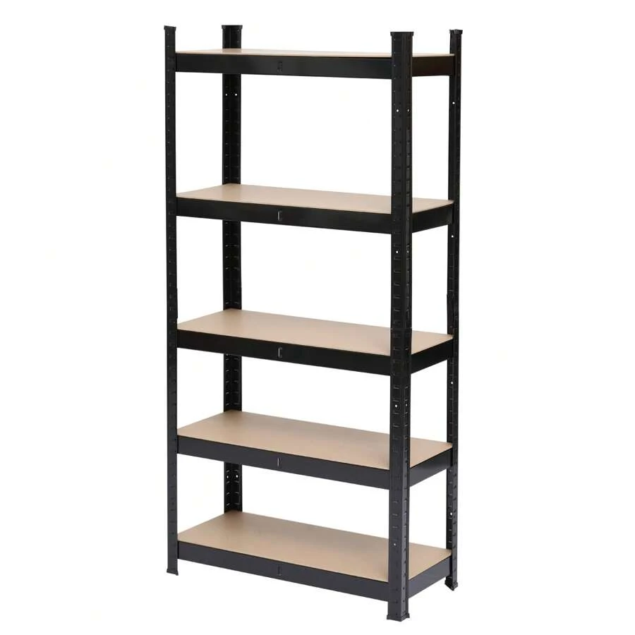 5 Tier Heavy Duty Metal Shelving Rack Unit Garage Storage Shelf Black UK - Black - View 1