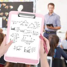 Caja de documentos impermeable A4 tablero de escritura con ranura de pluma caja de almacenamiento de papel multifuncional tablero de escritura de plástico clip de material de aprendizaje artefacto de almacenamiento - Rosa - Ver 6