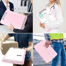 Caja de documentos impermeable A4 tablero de escritura con ranura de pluma caja de almacenamiento de papel multifuncional tablero de escritura de plástico clip de material de aprendizaje artefacto de almacenamiento - Rosa - Ver 7