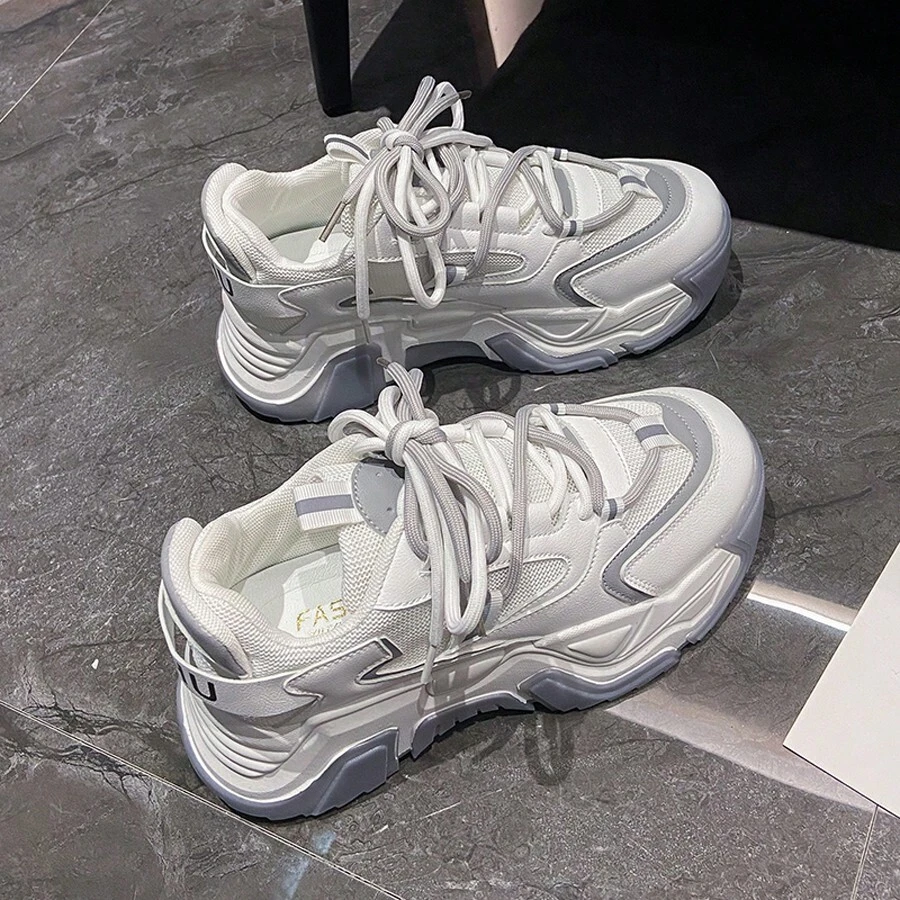 Giày Chunky đế thấp thoáng khí hợp thời trang ngoài trời cho nữ - Xám - Xem 1