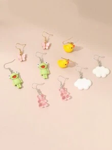 Conjunto De 10 Piezas De Pendientes Para Niñas Con Diseño De Dibujos Animados De Nubes, Osos, Setas Y Corazones - Multicolor - Ver 2