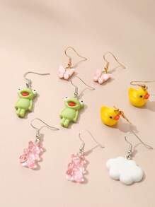 Conjunto De 10 Piezas De Pendientes Para Niñas Con Diseño De Dibujos Animados De Nubes, Osos, Setas Y Corazones - Multicolor - Ver 5