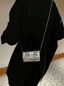 1pc Solid Color Mini Lipstick Case With Buckle Decoration, Suitable For Women's Daily Use, Dating, Or As A Gift - Silver - View 1