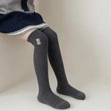 1 Paar Neue Stil Kinder Kniestrümpfe mit süßem Cartoon Bärenmuster, koreanischer Stil Oberschenkel Overknee Socken mit Stickerei für Jungen und Mädchen im Frühling, Sommer, Herbst, Winter