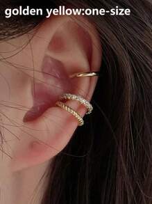 3pcs Simple Rhinestone Clip On Earrings Set For Women, Perfect For Parties, Holidays, Dates And Daily Wear - Yellow Gold - View 1