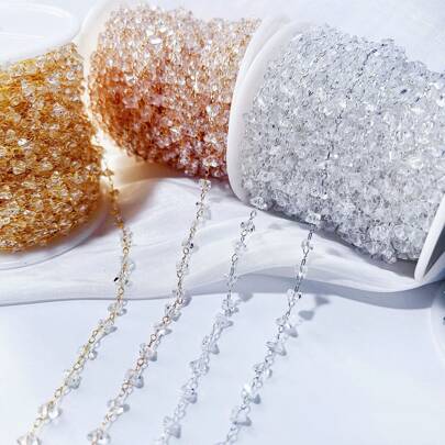 100cm Jewelry Material Pure Copper Plated 18k Gold Color Crystal & Cubic Zirconia Triangle Chain For Diy Sweater Chain, Earrings, Tassel Bracelet, Necklace Making