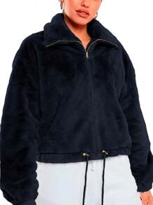 Shendy Vendy Women's Jacket Soft Plush Jacket Thermal Lining - Navy Blue - View 5
