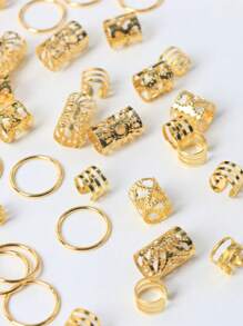 80个装太阳图案发圈，女士混搭发夹套装，夏季沙滩配饰，音乐节，假日，派对，编发装饰，学校用品，大学，美发配件 - 金色 - 查看 4