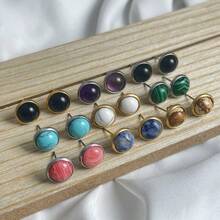 1 Paar Damen-ohrstecker Aus 8 Mm Naturstein, Modisch Und Schlicht, Mehrfarbig, Edelstahl-ohrstecker, Vielseitige Ohrringe, Geeignet Für Festivals, Hochzeiten, Partys Und Den Täglichen Gebrauch - Silber - Übersicht 3