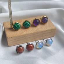 1 Paar Damen-ohrstecker Aus 8 Mm Naturstein, Modisch Und Schlicht, Mehrfarbig, Edelstahl-ohrstecker, Vielseitige Ohrringe, Geeignet Für Festivals, Hochzeiten, Partys Und Den Täglichen Gebrauch - Silber - Übersicht 4