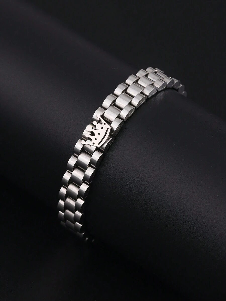 1條簡約不鏽鋼皇冠細節手鍊 - 銀色 - 查看 1