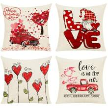 4 件情人节心形印花枕套（不含枕芯），非常适合情人节礼物和家居装饰 - 彩色 - 查看 1