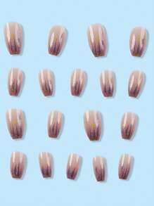 24入組長棺形煙火設計粉色彩虹光指甲藝術設計套裝，全覆式指甲片，適用於派對、舞會、日常裝飾假指甲鎖具供應