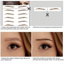 6D眉毛紋身貼紙，快速化妝一次性眼部臨時刺青適合懶人，防水防汗，派對晚會妝點暫時紋身 - 彩色 - 查看 6