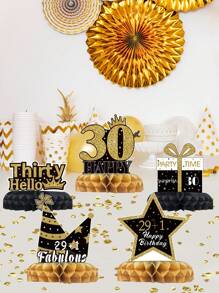 9件套黑金原创设计30岁生日蜂窝装饰套装，适用于生日派对背景装饰、房间装饰、30岁生日派对回礼、生日礼物、生日装饰、家居装饰 - 30th - 查看 5