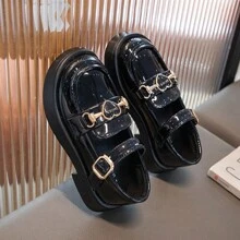 女童皮鞋 2024 新款软底时尚公主鞋 中童休闲皮鞋 1 双 - 黑色 - 查看 6