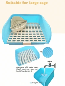 Extra Large Rabbit Cat Litter Box With Detachable Grid, Easy To Clean, Suitable For Adult Guinea Pigs, Ferrets, Rabbits Toilets - Blue - View 6