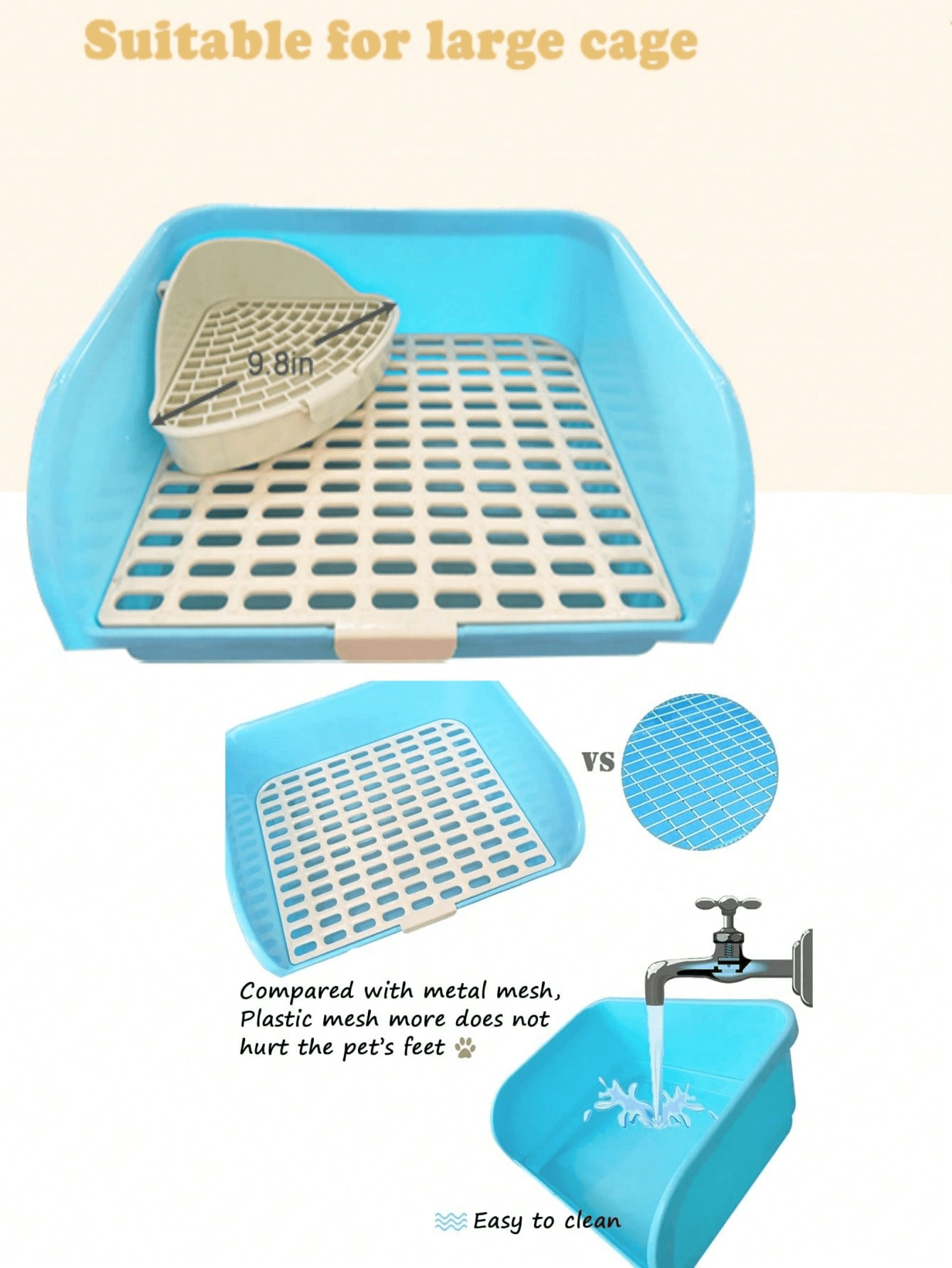 Extra Large Rabbit Cat Litter Box With Detachable Grid, Easy To Clean