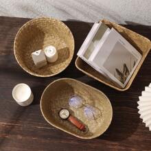 1pc Natural Seagrass Hand-Woven Four-Season Storage Basket For Picnic, Festive Gathering, Garden, Outdoor, Patio, Living Room, Kitchen, Bedroom, Closet, Bathroom, Cosmetic Organizer. - Primary Color - View 2