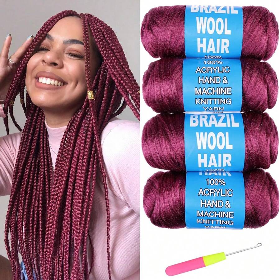 4 Roll Wool Hair Yarn For Box Braids Senegalese Twisting Faux Locs Jumbo Braids  Hair Braiding Dreadlocks Twist Wraps Synthetic Hair Extensions