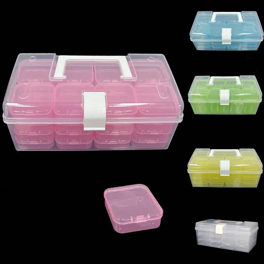 32pcs/Set Plastic Transparent Beads Storage Box, Multifunctional Portable Suitcase For Small Items Jewelry Crafts Classification Container, Mini Nail Art Hair Accessories, Ring, Necklace, Brooch Display Box - Multicolor - View 1