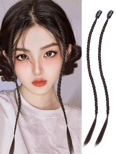 2 piezas Extensiones de cabello trenzado con clip, accesorios de trenzas laterales con flequillo, extensiones de cola de caballo trenzadas de 18 pulgadas, extensiones de cabello sintético rectas y suaves para uso diario, Navidad y Año Nuevo para mujeres y niñas