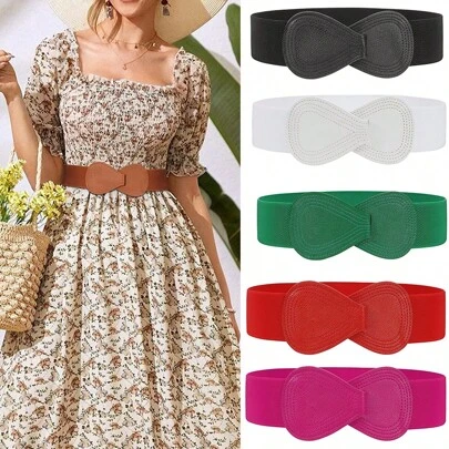 1pc Women's Bow Decor Elastic Waist Belt, Casual Dress Accessory