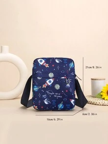 Bolso De Hombro Impreso Mini Cohete Espacial De Dibujos Animados Para Niños, Posición Aleatoria De Patrones - Azul - Ver 6