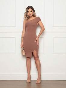 Women Sweater Dresses - 駝色 - 查看 2