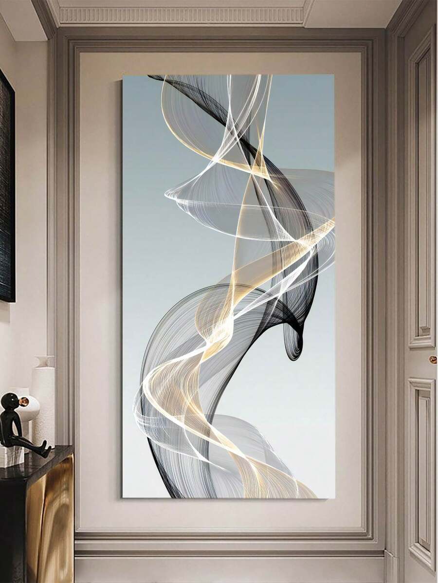 1張畫,現代北歐風格油畫,抽象金線牆掛圖,豪華藝術家居裝飾,適用於客廳辦公室廚房餐廳臥室酒吧,防水畫,印刷作品,入口裝飾,無框畫 - 淺灰色 - 查看 1