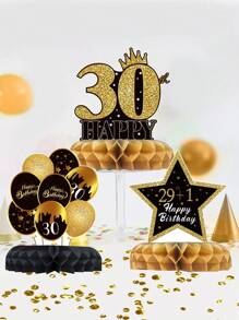 9件套黑金原创设计30岁生日蜂窝装饰套装，适用于生日派对背景装饰、房间装饰、30岁生日派对回礼、生日礼物、生日装饰、家居装饰 - 30th - 查看 3