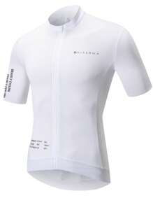 HISERWA Slogan Print Stand-Up Collar Short Sleeve Cycling Jersey With Zipper Top