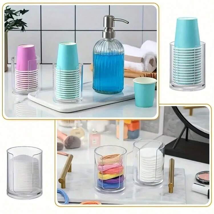 1入浴室杯子分配器,小型一次性紙杯架,紙杯分配器儲存架,塑料杯分配器,適用於浴室檯面 - 無色 - 查看 5