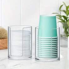 1入浴室杯子分配器,小型一次性紙杯架,紙杯分配器儲存架,塑料杯分配器,適用於浴室檯面 - 無色 - 查看 1