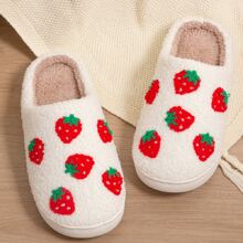 OBOVAY Của phụ nữ Giải trí Chóp giầy tròn Faux Suede Dép đi trong nhà Với Thêu Dâu tây , Đúng mốt Mùa Thu /đông Dép đi trong nhà - trắng - Xem 3