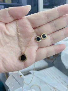 Bộ 3 dây chuyền và hoa tai La Mã, Dây chuyền và hoa tai bằng thép titan mạ vàng, Quà tặng trang sức thời trang cho bạn bè và người có sức ảnh hưởng - Bông tai + vòng cổ La Mã - Xem 5