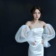 1pair Puff Mesh Bridesmaid/Bride Sleeve Cover Arm Accessory For Photoshoot And Formal Occasions - White - View 1