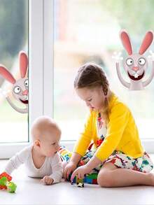 3 Hojas Pegatina De Esteras Para Ventanas, Divertidas Pegatinas Para Ventanas De Doble Cara Con Conejito Para La Decoración De Fiestas En El Hogar - Multicolor - Ver 6